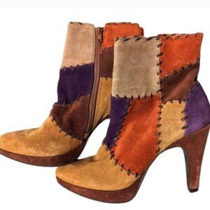 Gianni Bini Colorful Suede Ankle Boots BOHO Vintage Size 6